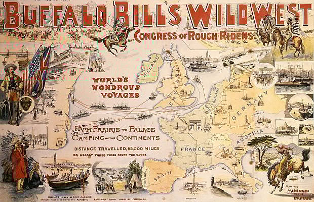 Buffalo Bill’s Wild West was one of the "hottest tickets" in America and Europe, as this 1894 lithograph poster reveals. After its 1891 – 1892 visit to Glasgow, the Wild West returned to eager audiences in 1904. Gift of The Coe Foundation. 1.69.167