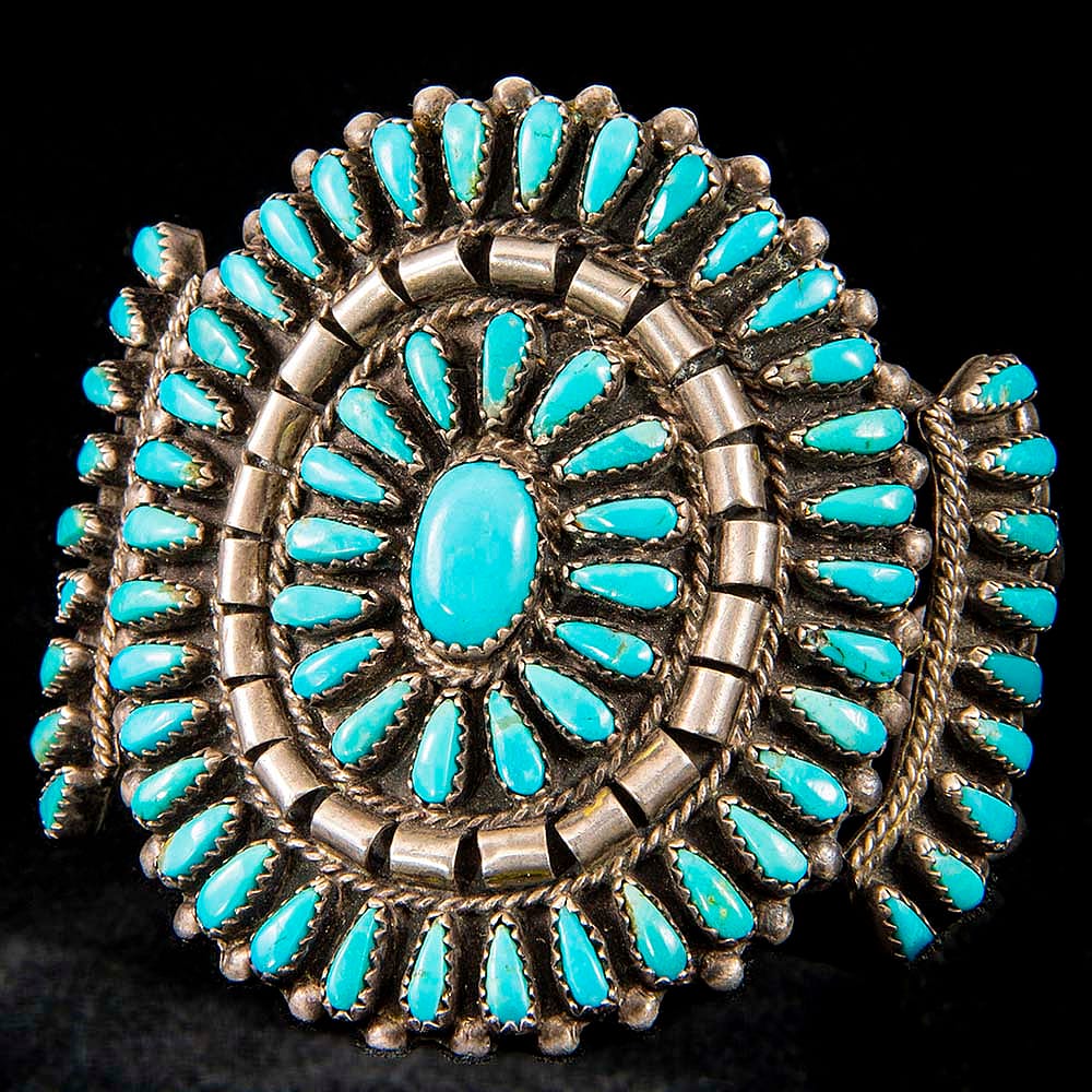 Vintage sterling silver and turquoise petit point cuff