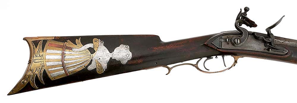 Detail of flintlock rifle by Macon Georgia School, shown above. 1988.8.1586