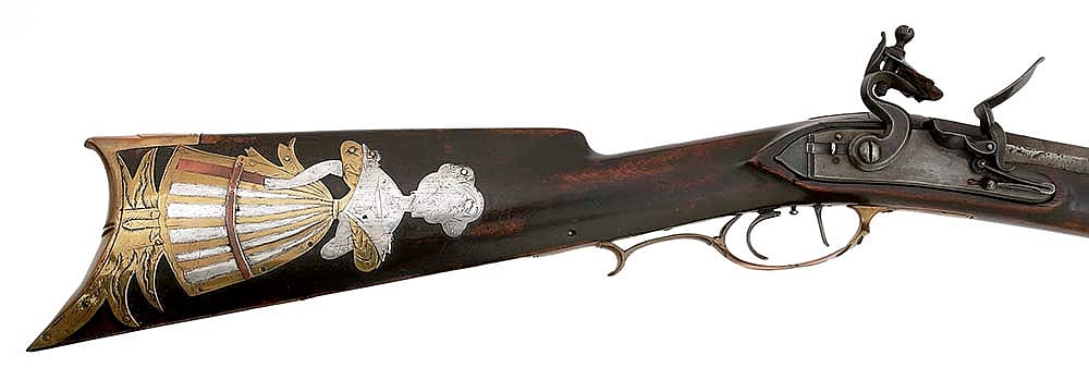 Detail of flintlock rifle by Macon Georgia School, shown above. 1988.8.1586