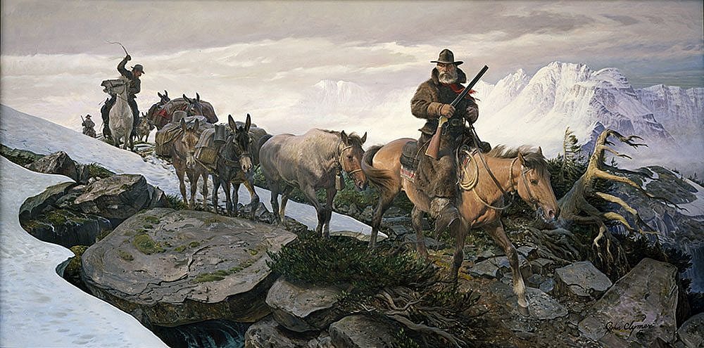 John Clymer (1907-1989). "The Gold Train," 1969-1970. Oil on canvas, 60 x 120 in. Gift of Winchester-Western Division, Olin Corporation. 27.70