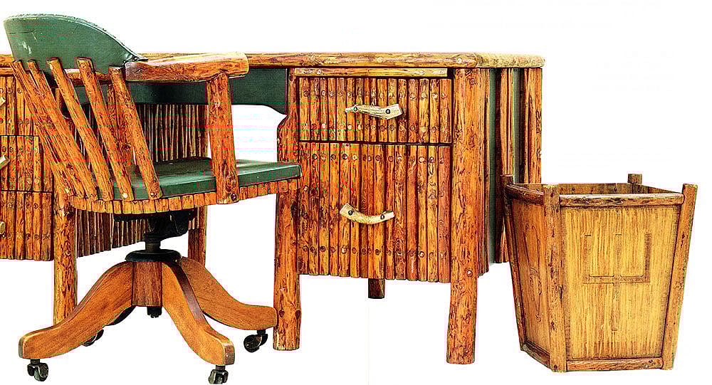 Pitchfork "Duck" desk, swivel chair, and wastebasket. Molesworth Exhibit, summer 1989. Collection of Mr. and Mrs. Jack Turnell