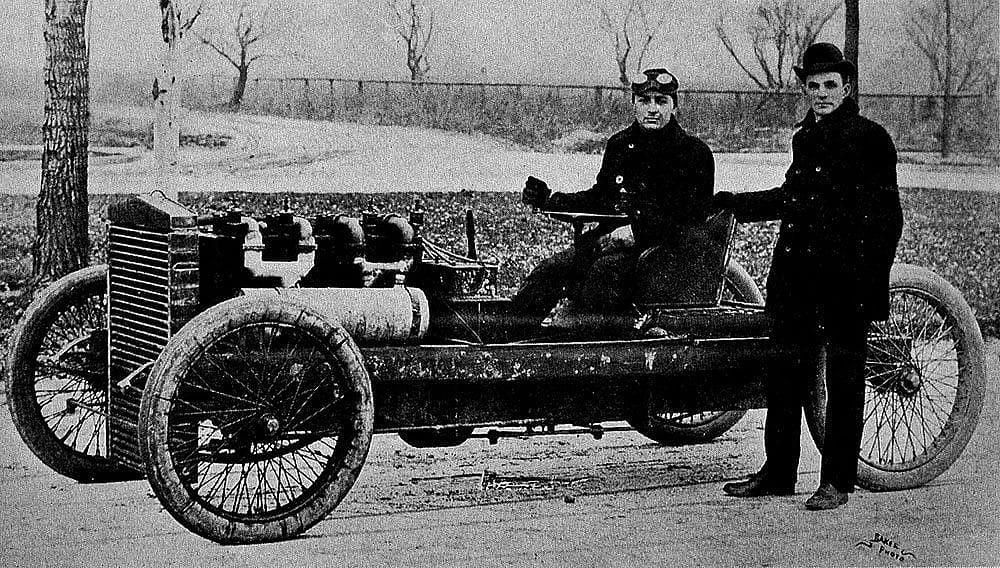 Henry Ford and Barney Oldfield with race car, 1902. Image courtesy of Dearborn Historical Museum, Dearborn Michigan.