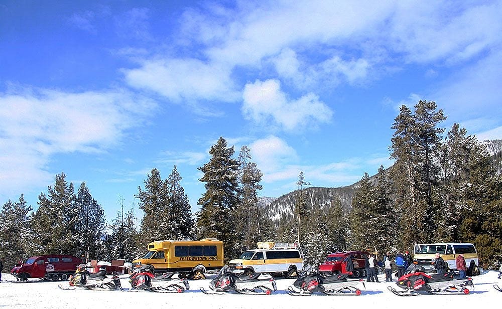 Winter in Yellowstone: snowmobiles and snow coaches