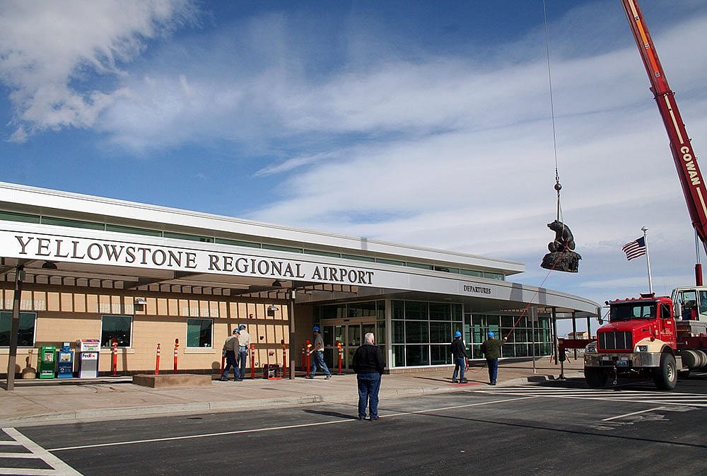 Big Hal overlooking his temporary home at Yellowstone Regional Airport.