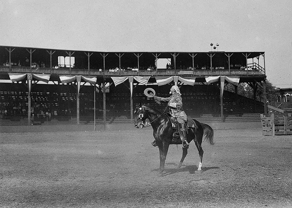 Buffalo Bill in the Wild West arena, ca. 1900. David R. Phillips Collection, McCracken Research Library. PN.47.7