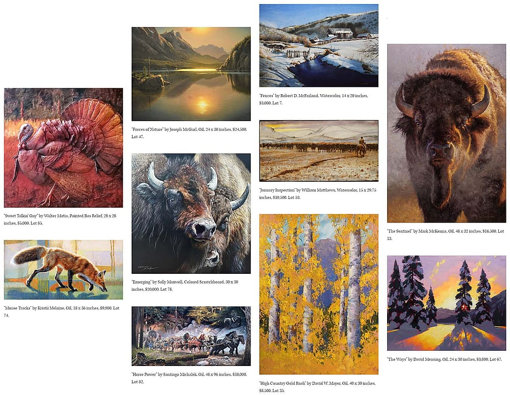 A collage of artworks from the 2023 Buffalo Bill Art Show & Sale
