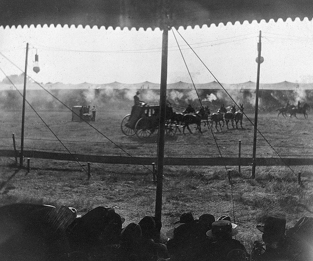 Fig. 5: Cheyenne-Deadwood stagecoach in Wild West arena, undated. MS 6 William F. Cody Collection, McCracken Research Library. P.69.1899