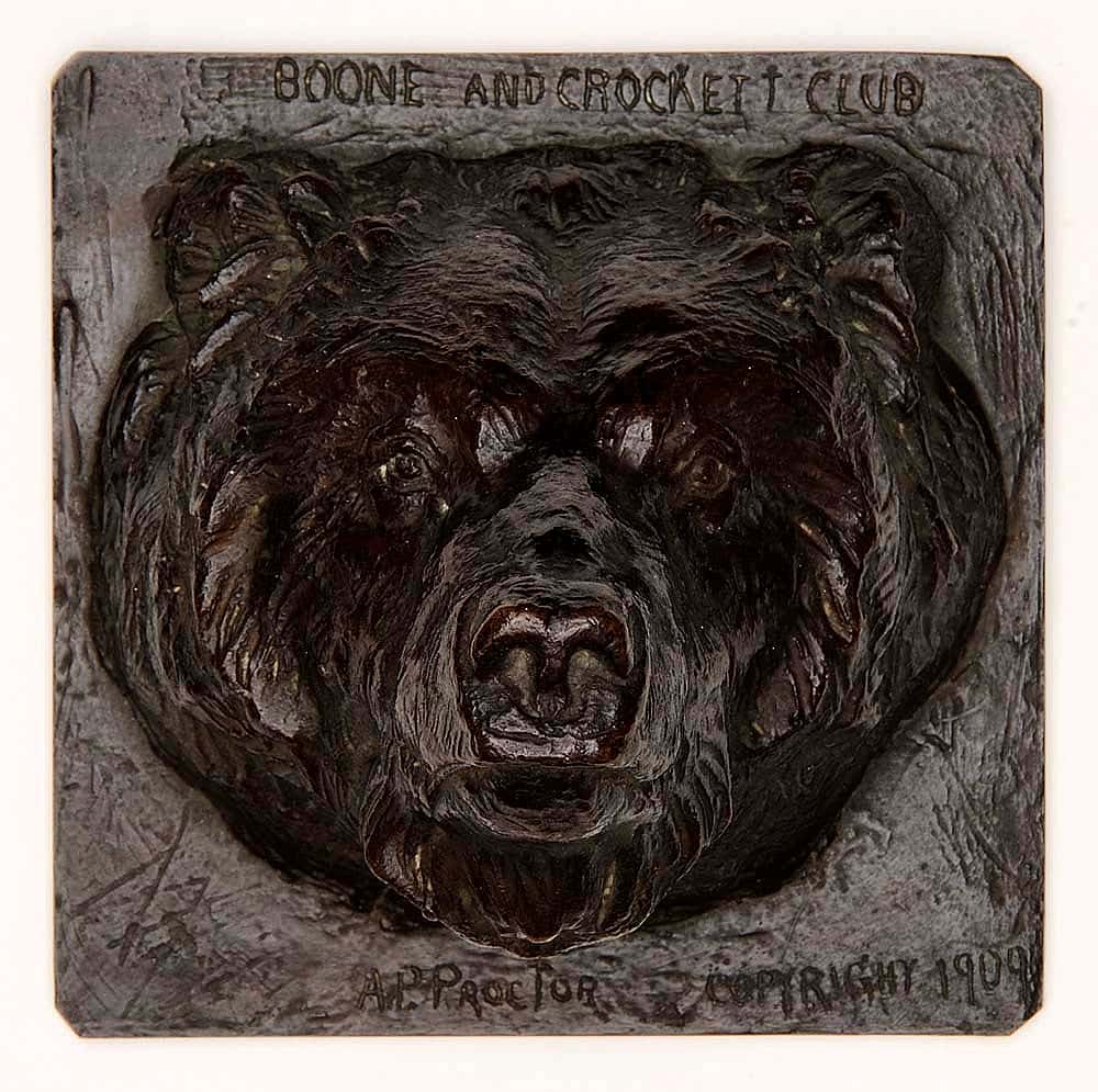 Alexander Phimister Proctor, (1860-1950). "Head of Brown Bear," modeled 1908, cast after 1929 (cast initially 1908). Bronze, 6 x 6 x 5 inches. Gift of A. Phimister Proctor Museum, with special thanks to Sandy and Sally Church. 4.08.6
