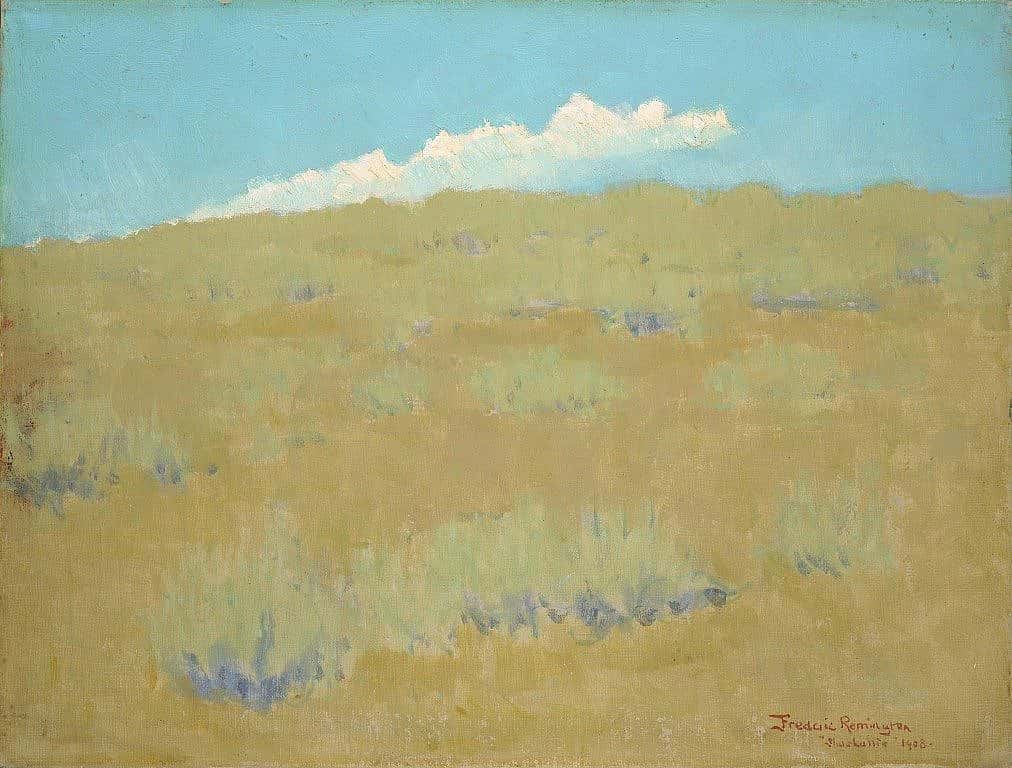 Figure 10. Shoshonie, 1908. Buffalo Bill Center of the West. Cat. no. 02868. By 1908, Remington's periodic trips west were undertaken only to paint landscapes. At this time he was exploring his own personal forms of the Impressionist vocabulary as seen in this fresh interpretation of a sage covered hillside.