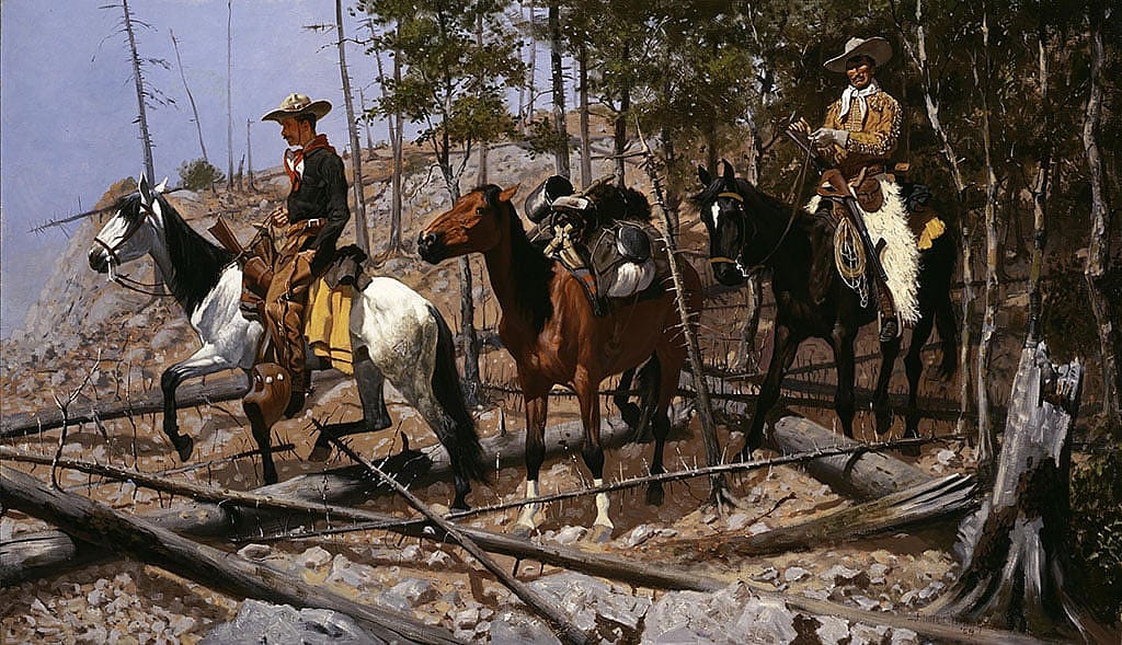 Paintings such as this certainly validate the genius of Remington. Early in his career, however, he was revered mostly as the "pictorial historian of the Great West." Frederic Remington (1861-1909). "Prospecting for Cattle Range," 1889. Oil on canvas. Gift of Cornelius Vanderbilt Whitney. 85.60
