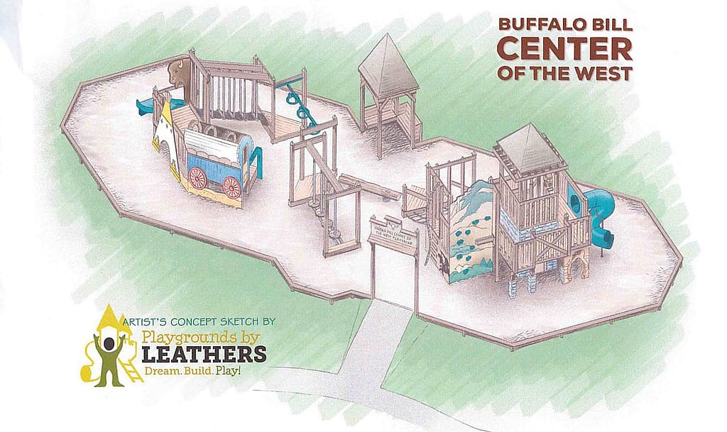 Playgrounds for Leathers created this concept sketch of the American West-themed outdoor play area for the Buffalo Bill Center of the West. The playground honors the late Tami Collier.