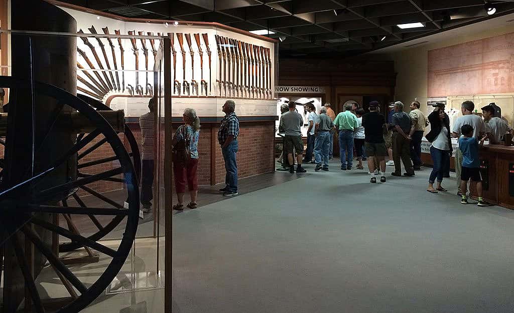The entrance to the Cody Firearms Museum at the Buffalo Bill Center of the West in Cody, Wyoming.