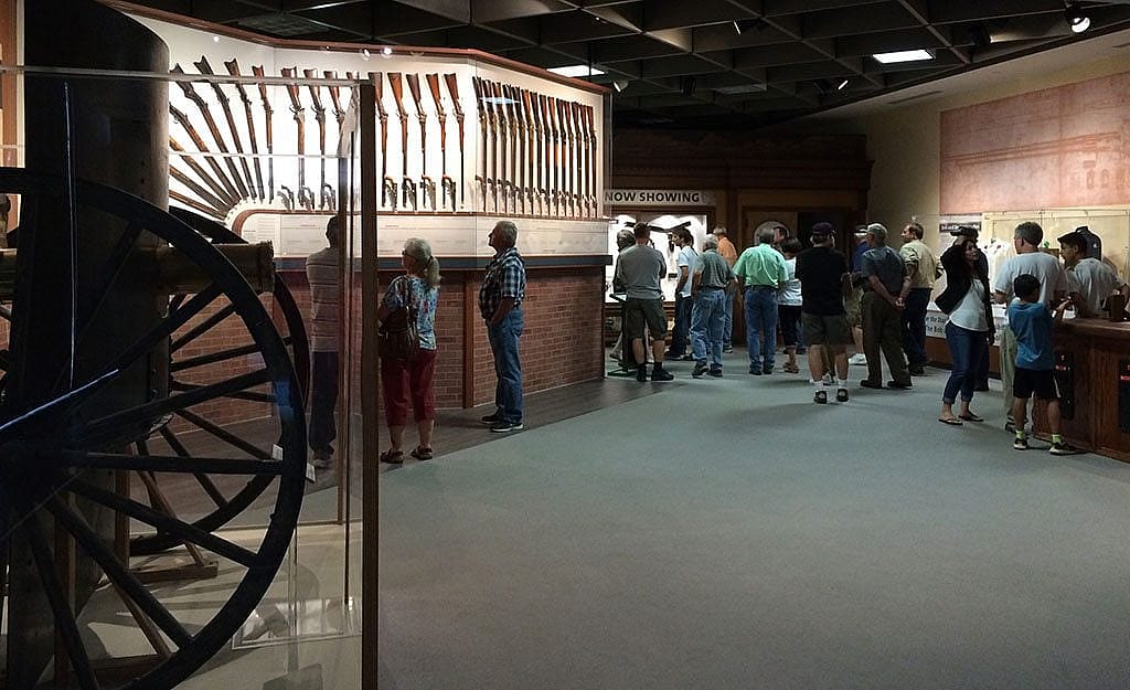 The entrance to the Cody Firearms Museum at the Buffalo Bill Center of the West in Cody, Wyoming.