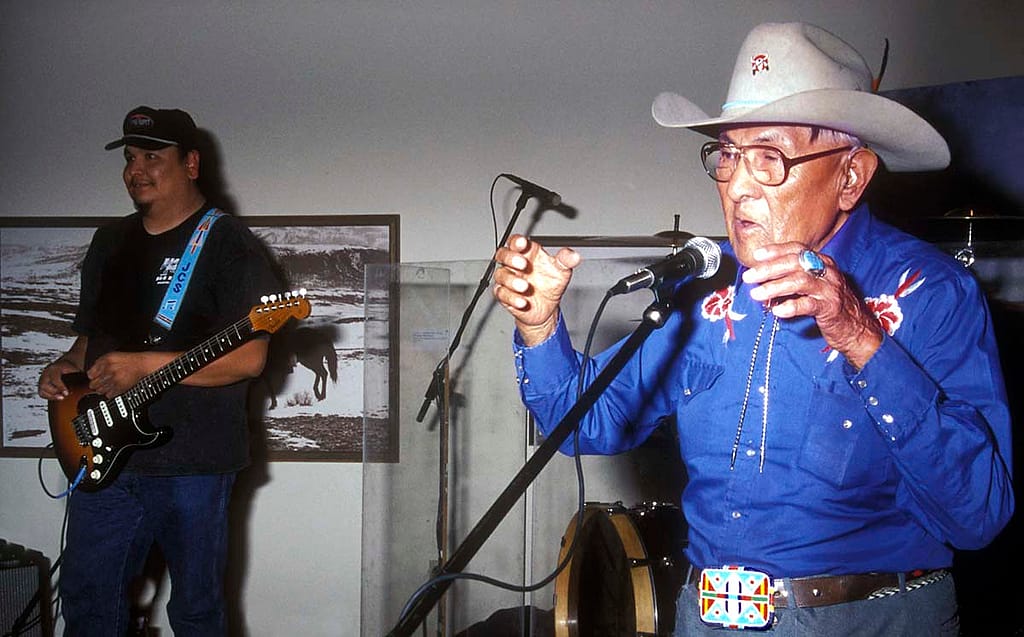 Dr. Joe Medicine Crow shared some thoughts about Jared Stewart during the concert. He and Stewart are descendants of Crow warrior and leader White Man Runs Him.