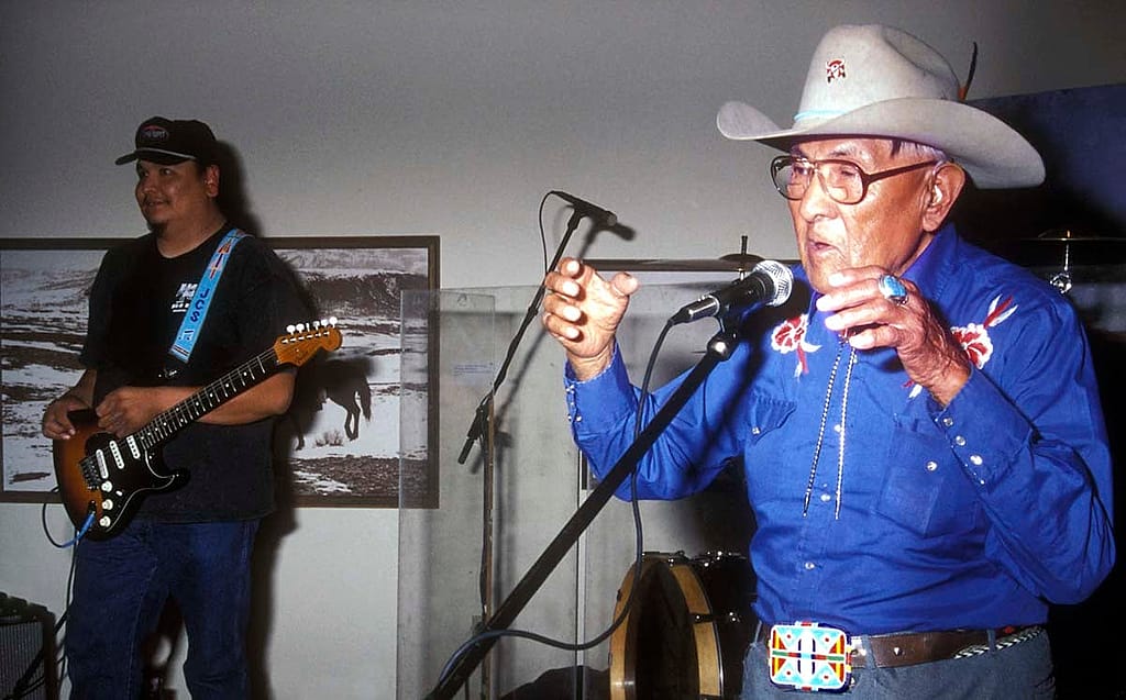Dr. Joe Medicine Crow shared some thoughts about Jared Stewart during the concert. He and Stewart are descendants of Crow warrior and leader White Man Runs Him.