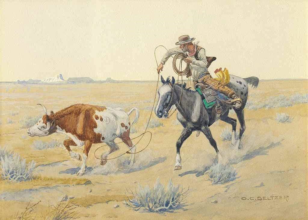 Fig. 11: Olaf C. Seltzer (1857-1977). "Laying a Trap," ca. 1904. Watercolor and pencil on paper. 10 x 14 inches. Image courtesy Christie's.