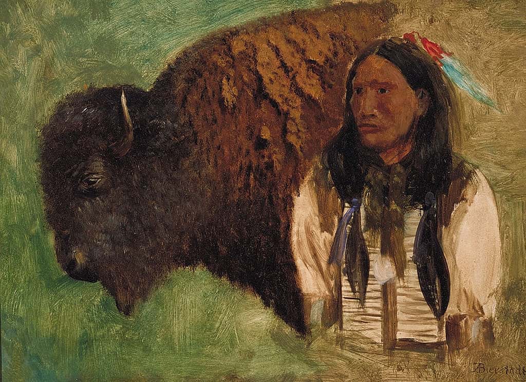 Albert Bierstadt, Head of Buffalo and Indian, 1888. Oil on board. Autry Museum of the American West, Los Angeles, CA. 88.108.14