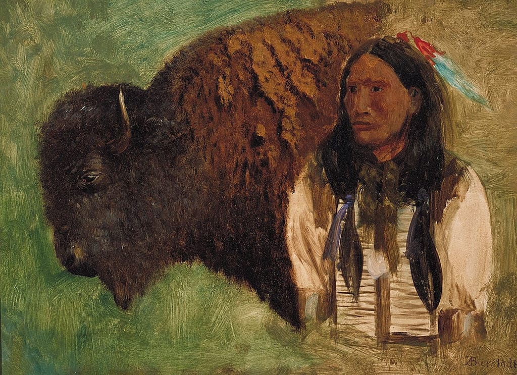 Albert Bierstadt, Head of Buffalo and Indian, 1888. Oil on board. Autry Museum of the American West, Los Angeles, CA. 88.108.14