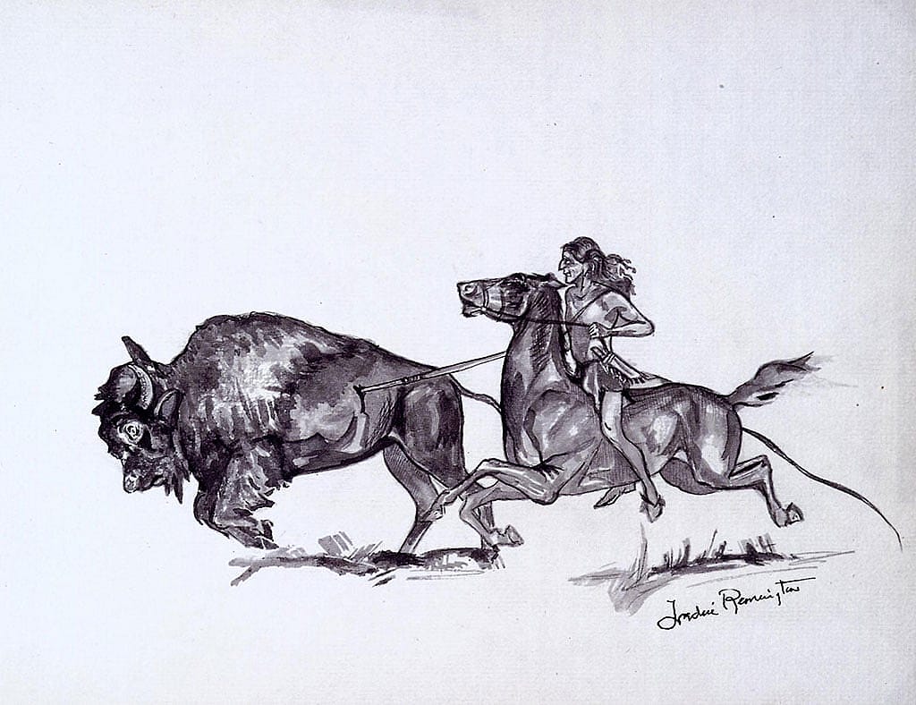 Early on, two-dimensional works that owners thought were by the hand of Frederic Remington were submitted to the Center for review. This particular pen and ink drawing (10.66) was sent to the Center in June 1966. It was deemed not Remington's work, but afterward, the owner was never heard from again. To this day, such works are routinely sent to the Center for examination.