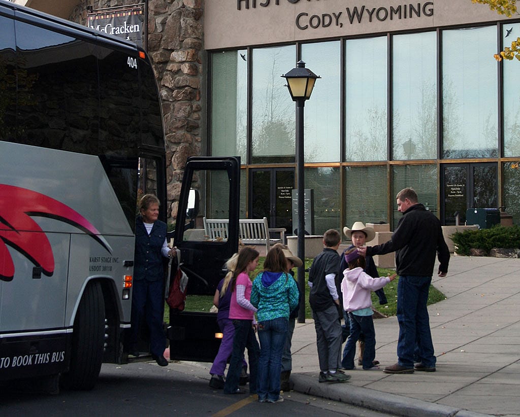 MILE students disembark at the Center of the West's front entrance.
