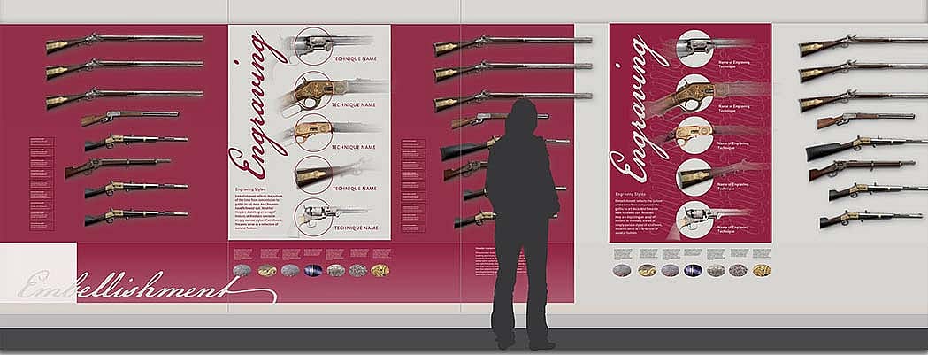 Design drawing for the embellished arms room in the new Cody Firearms Museum.