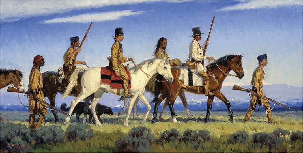 Dixon's techniques, in particular, inspired "We Proceeded On," one of the works in the Lewis and Clark series. Charles Fritz (b. 1955). "We Proceeded On," 2004. Oil on canvas, 20 x 36 inches. Collection of Timothy Peterson.