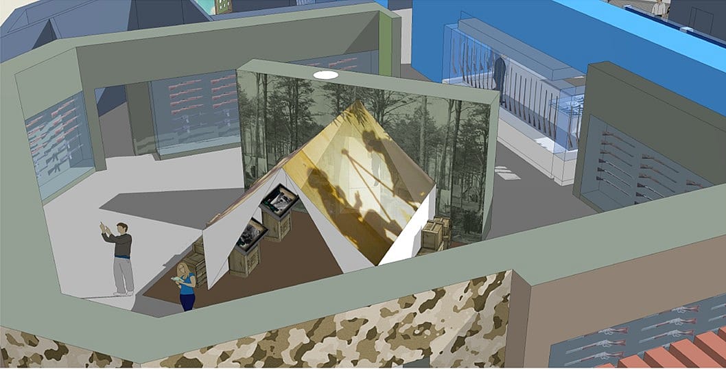 Military history and veterans oral history section. Design concept drawing by Gallagher & Associates.