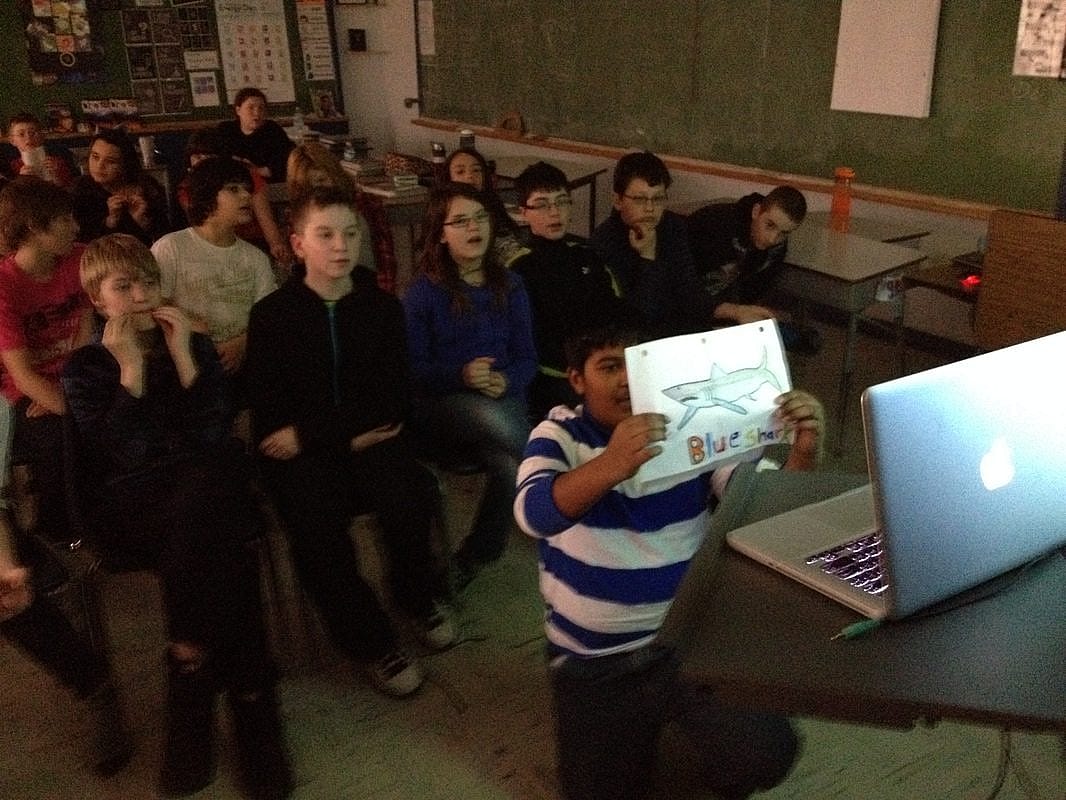 Student sharing during Skype lesson; Skype in the classroom Lessons