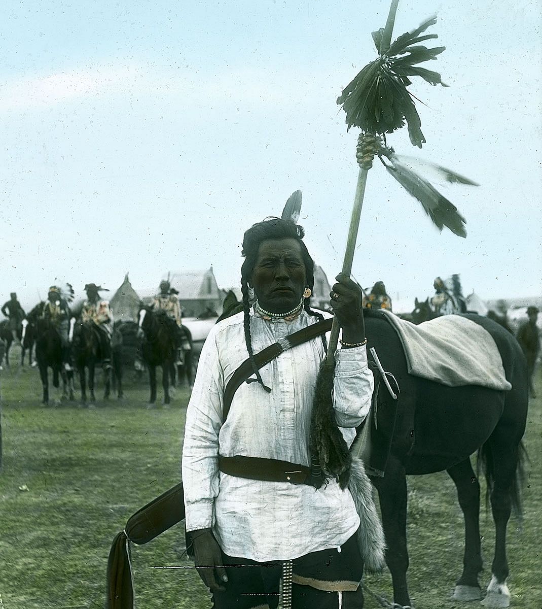 Crow man with horse, ca. 1903-1925. MS 95 William A. Petzoldt Lantern Slide Collection. LS.95.64