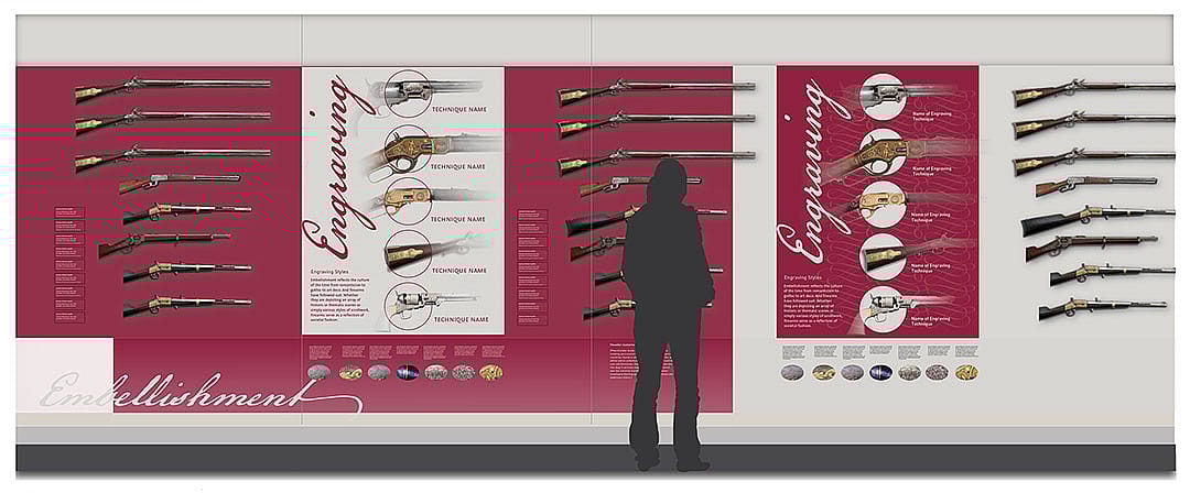 CFM design drawing: Embellishment and engraving sections of Art of Firearms. Gallagher & Associates.