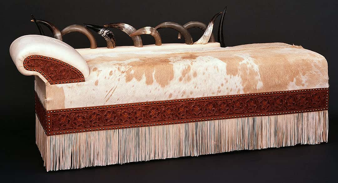"Daybed" (1998) by Custom Leather and Saddlery, Bartlesville, Oklahoma. [Please note, image in print magazine was split across a two-page spread; alignment here slightly flawed.] 1.69.5754