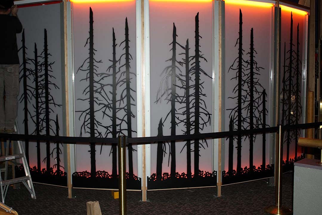 Draper Natural History Museum fire exhibit, adding the burned forest.
