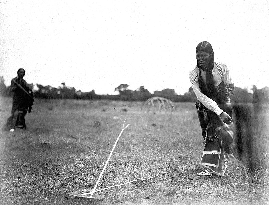 Playing hochtsim in Spotted Horse's camp, 1902. Southern Cheyenne. MS 37 Elizabeth C. Grinnell Collection. P.37.1.14