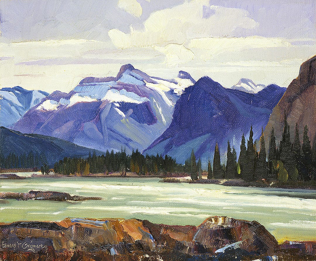 Grigware thought of his initial trip to Cody as no more than a visit. But it soon became a place he loved and desired to call home. Edward Grigware (1899-1960). "God's Country." Oil on canvas, 9.75 x 12 inches. 42.61