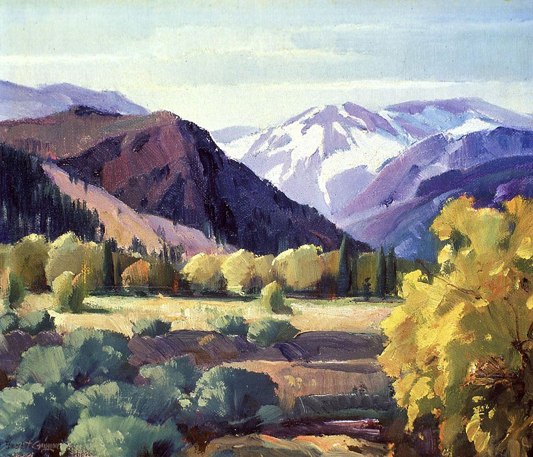 Edward Grigware (1899-1960). "Wyoming." Oil on canvas, 10.25 x 12.125 inches. 43.61