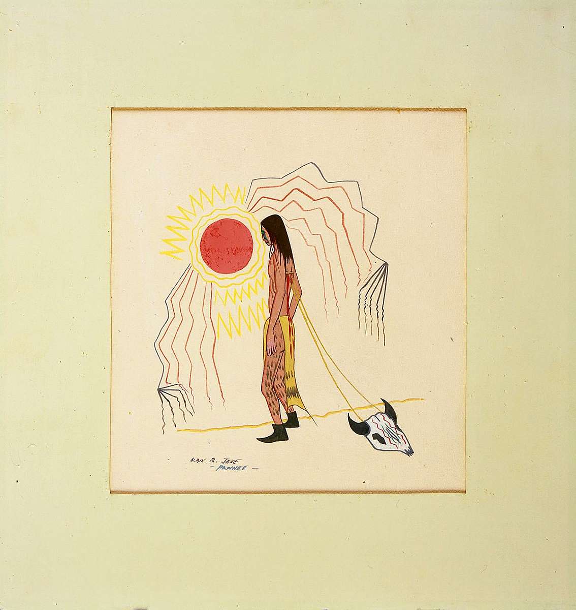 Albin R. Jake. Untitled (Sun Dance Ritual). Gouache on paperboard, 14.5 x 13.75 inches. Gift of Anne T. Black, Lame Deer, MT. 32.71