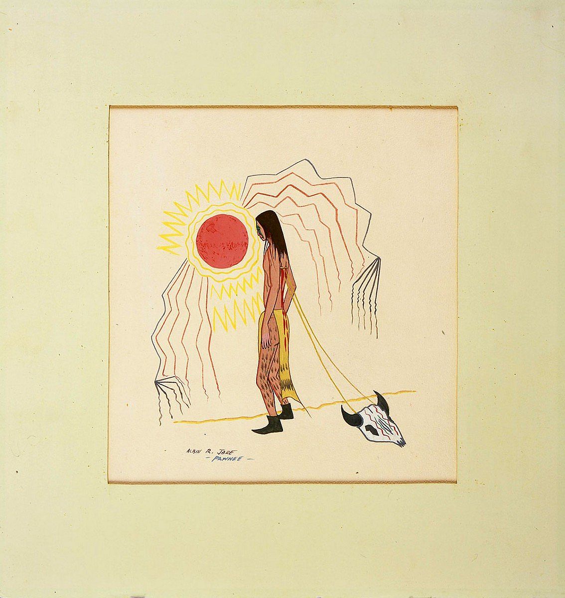 Albin R. Jake. Untitled (Sun Dance Ritual). Gouache on paperboard, 14.5 x 13.75 inches. Gift of Anne T. Black, Lame Deer, MT. 32.71