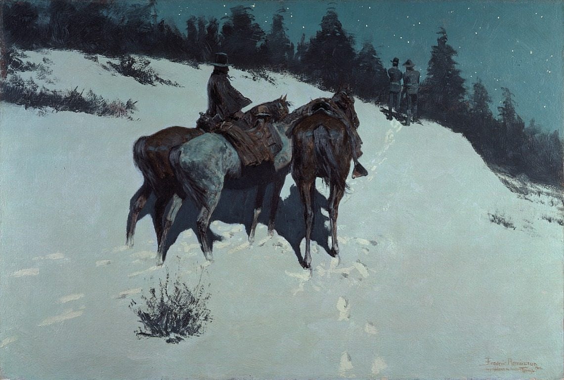 Figure 8. A Reconnaissance in the Moonlight, 1902. Owner and location unknown. Cat. no. 02692. Remington achieved his initial critical successes after the turn of the century with nocturnes such as this work.