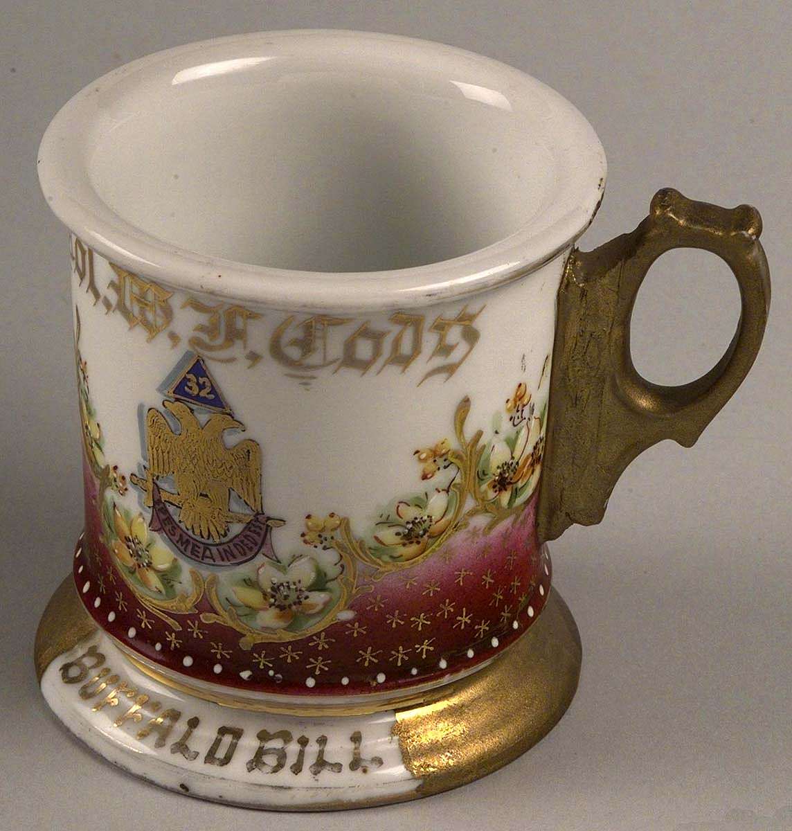Buffalo Bill's shaving mug, Koken's Barber Supply Co., ca. 1900. Gift of Effie Shaw. 1.69.144