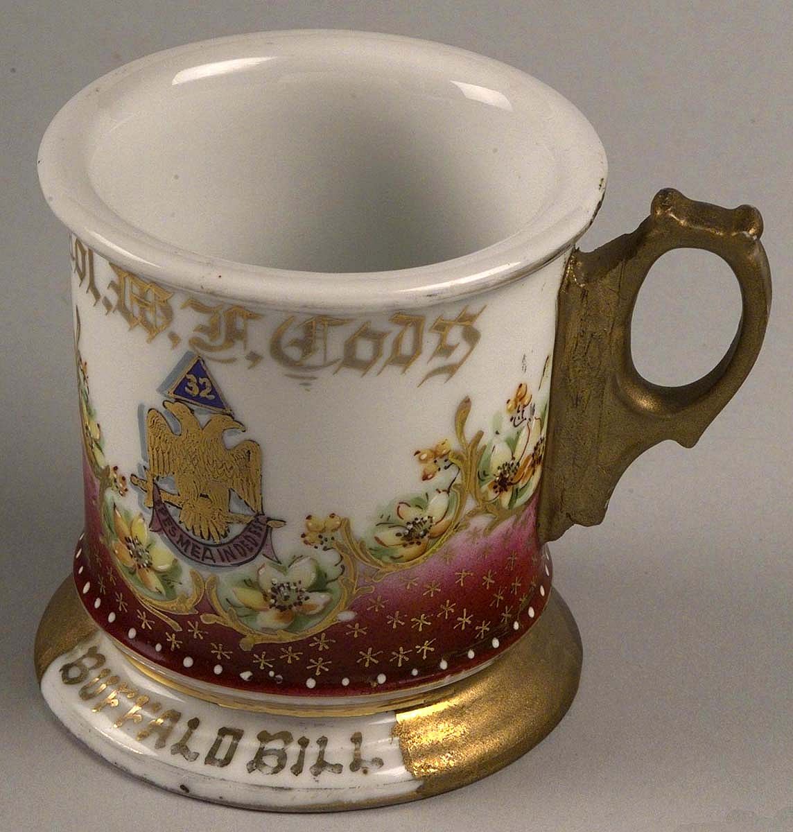 Buffalo Bill's shaving mug, Koken's Barber Supply Co., ca. 1900. Gift of Effie Shaw. 1.69.144