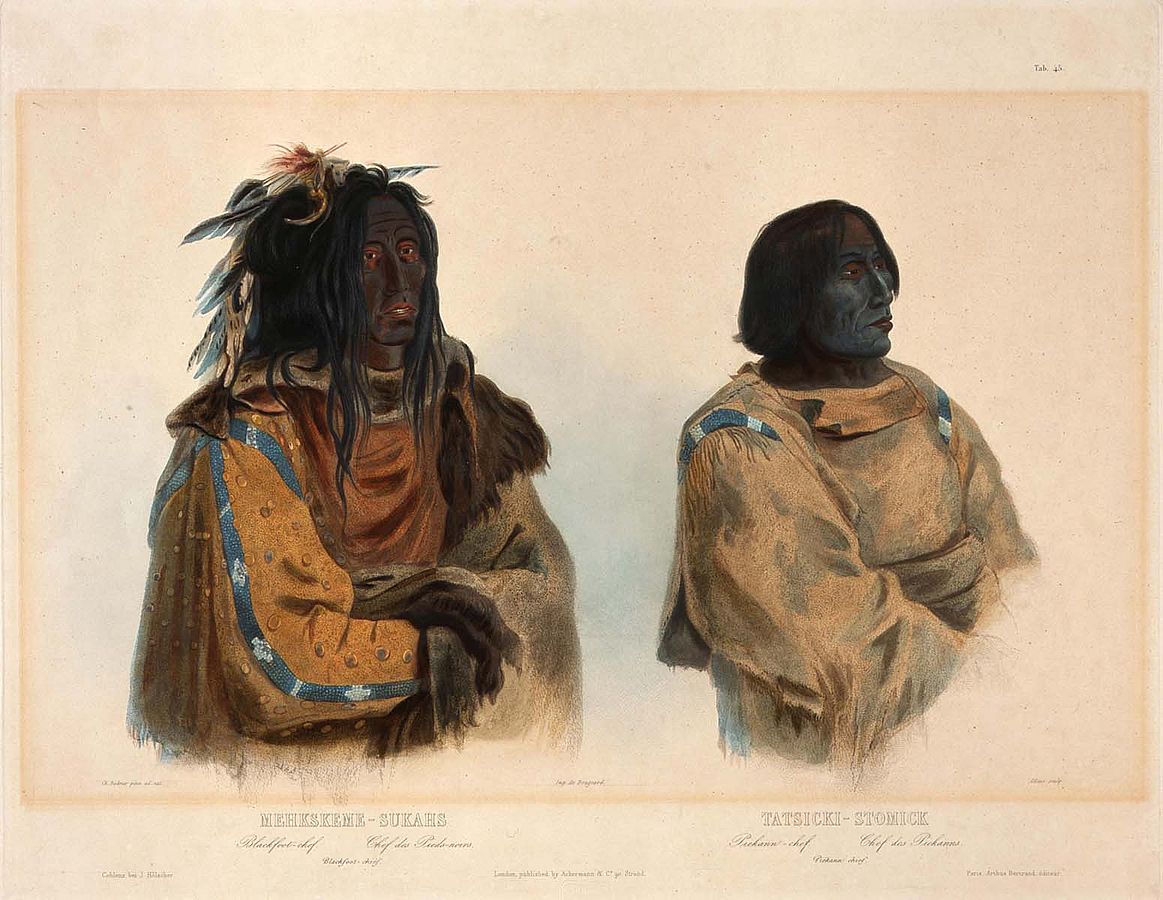 Karl Bodmer (1809-1893). "Blackfoot Chief and Piegan Chief," ca. 1840-1842. Aquatint and engraving on paper. Gift of Clara S. Peck. 21.69.75