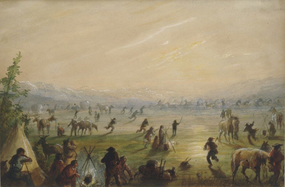 Alfred Jacob Miller. Attrapez des Chevaux. Watercolor, gouache and pencil on paper. Ricketts Art Foundation.