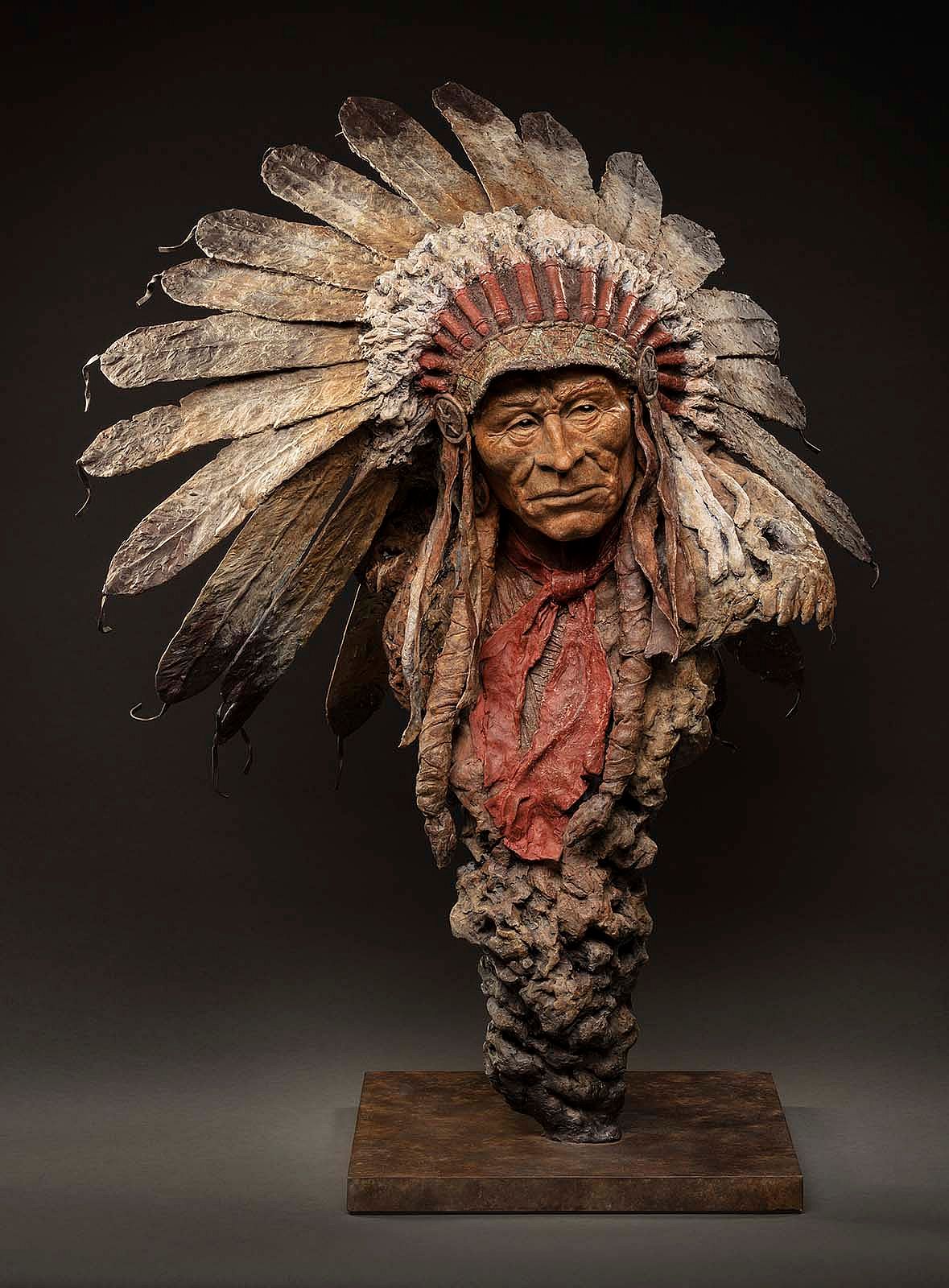 "Wisdom in the Wind" by Campbell Dosch, Bronze, 43 x 36 x 16 inches. Buffalo Bill Art Show & Sale, 2022.