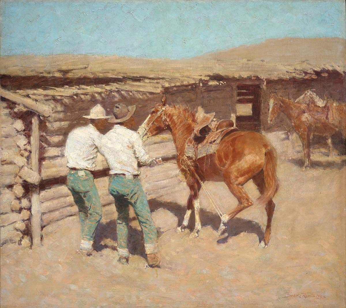 Frederic Remington (1861-1909). "The War Bridle," 1909. Oil on canvas, 27 x 30 inches. Gift in memory of A. Barton Hepburn and Cordelia H. Cushman. 8.12