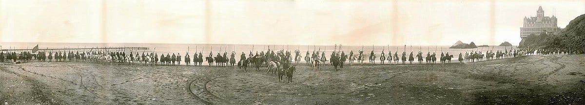 Buffalo Bill and Wild West show Indians, San Francisco, California, along the beach near Cliff House, September 7–14, 1902. MS 6 William F. Cody Collection, McCracken Research Library. P.69.14