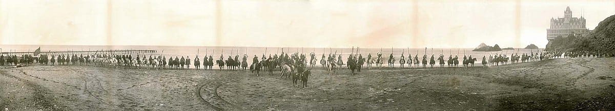 Buffalo Bill and Wild West show Indians, San Francisco, California, along the beach near Cliff House, September 7–14, 1902. MS 6 William F. Cody Collection, McCracken Research Library. P.69.14