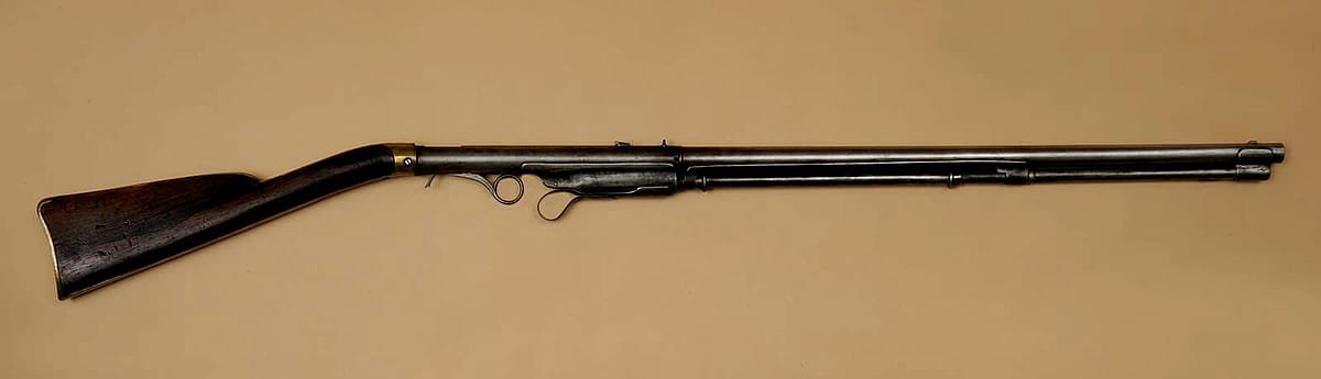 Hunt Volitional Repeater, the earliest direct ancestor of what became the Winchester repeating rifle, ca. 1848. Gift of Olin Corporation, Winchester Arms Collection. 1988.8.150