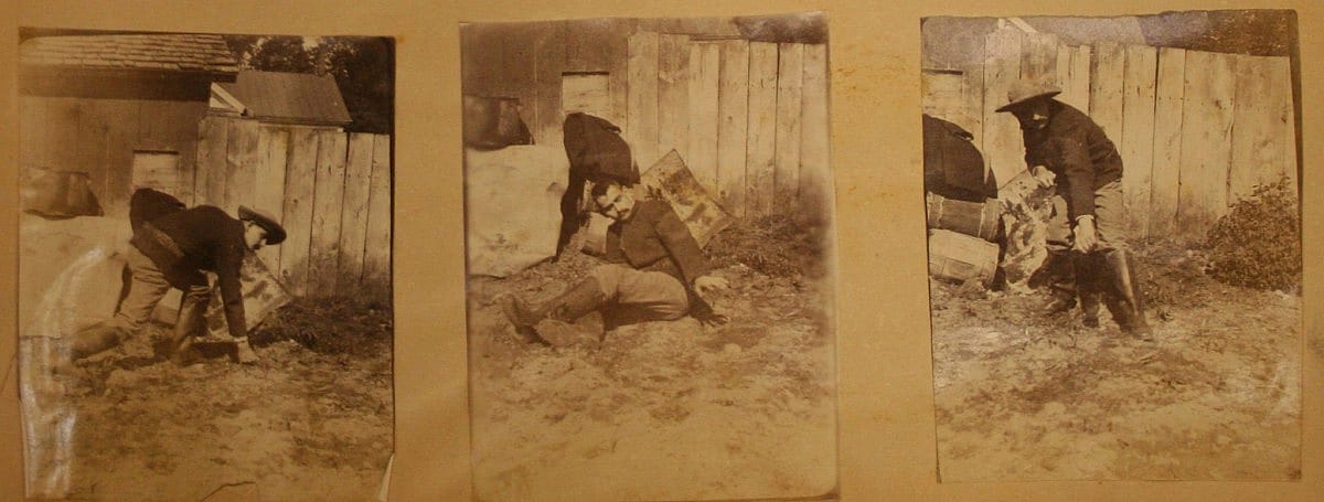 Figure 7. Sequence of photographs taken by Remington of trooper at Fort Huachuca while on his 1886 trip to the Southwest (FRAM 71.832).