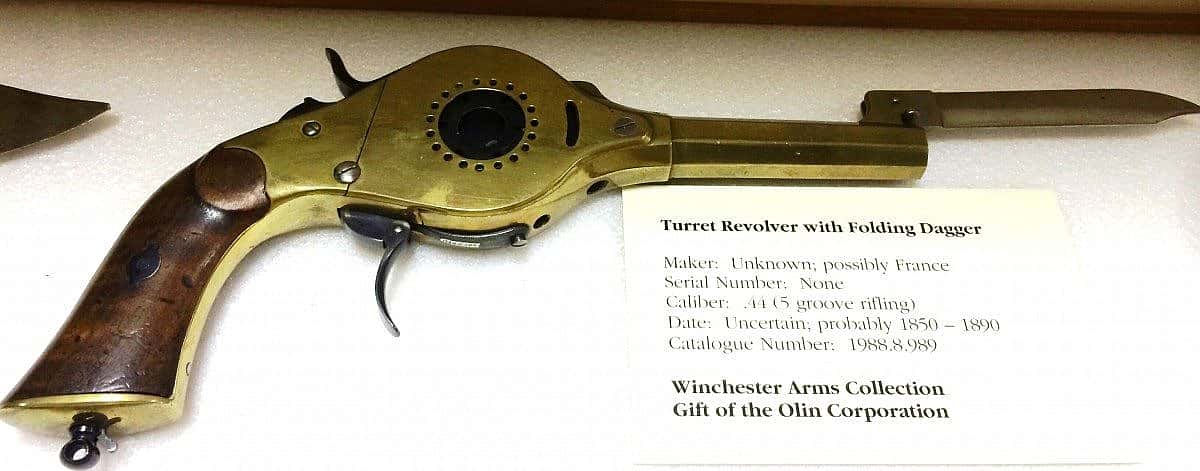 Turret Revolver with Folding Dagger. Gift of Olin Corporation, Winchester Arms Collection. 1988.8.989